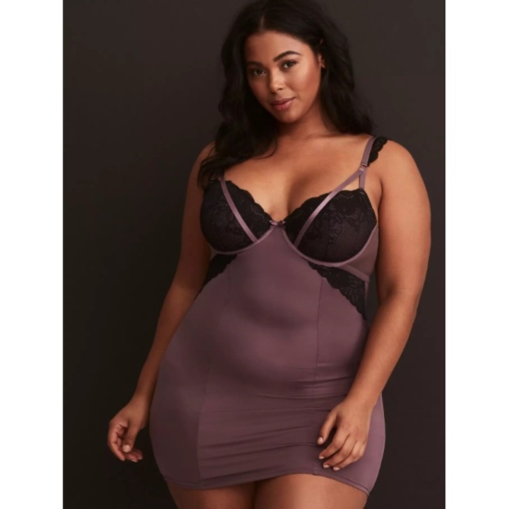 Torrid 2X Purple Lace & Microfiber Underwire Bodycon Chemise Lingerie Mini Dres